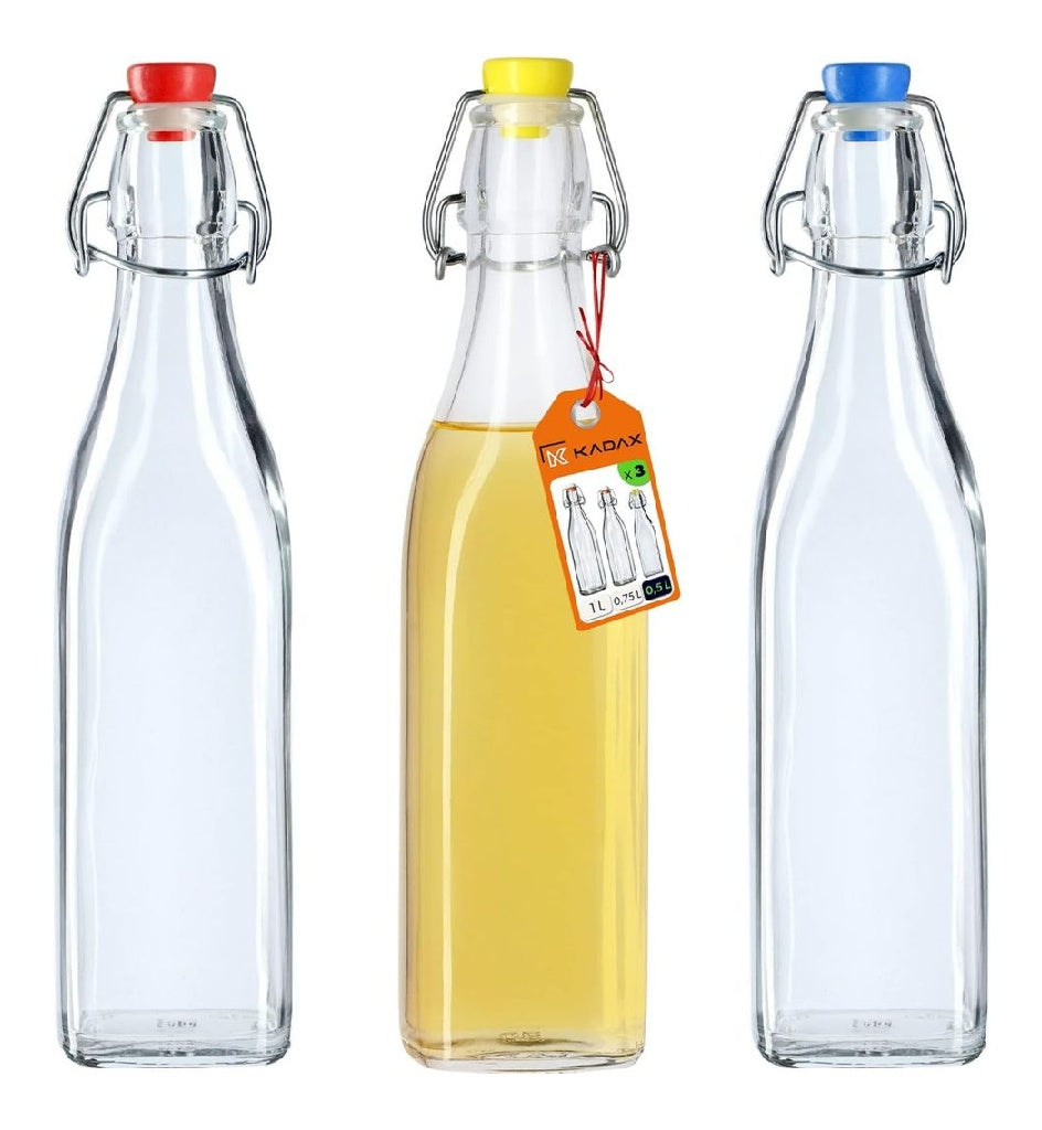 KADAX Lot de 3 bouteilles a fermeture mecanique 500ml ¨C Bouteilles hermetiques en verre destine a kombucha biere jus fermentation
