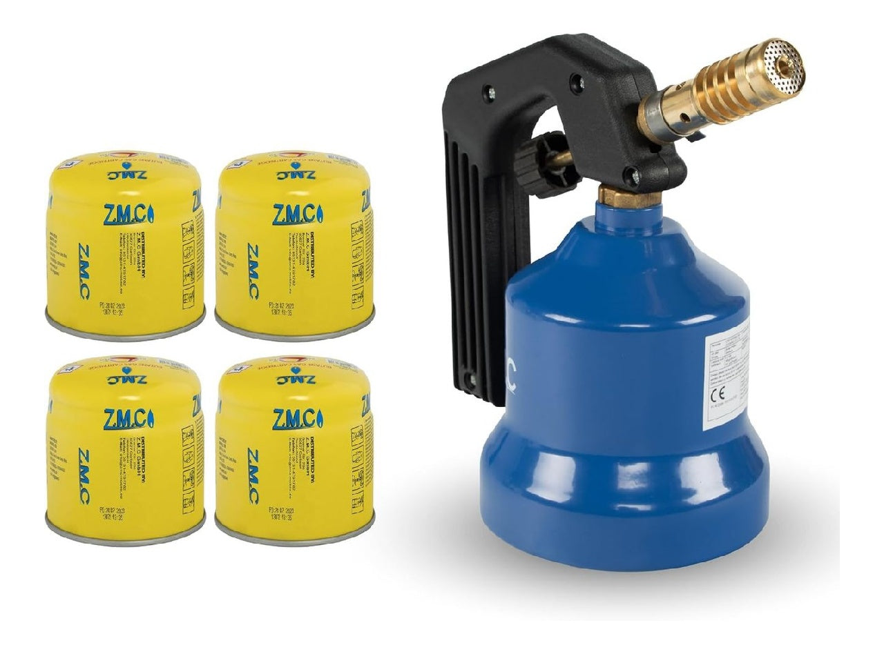 ZMC Bruleur a gaz 22 kW 4 cartouches de gaz 190 g C200/EN417 chalumeau Bunsen Bruleur a souder sans allumage piezo flamme reglable pour cuisinette et cuisine