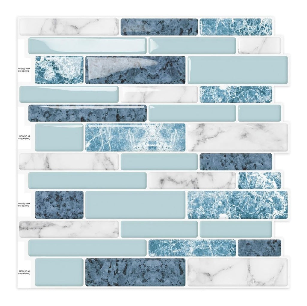 Relief Carrelage 3d Adhesif Mural Credence Adhesive Cuisine 10 Pieces AutocollantBleuMarbre EffetVinylePlastiqueSalle de BainWashbasinBuanderie305x 305 cm