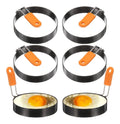 QUARKZMAN 6Pcs Anneaux a ?ufs 4 En Acier Inoxydable Antiadhesif Anneau a Pancake Avec Poignee En Silicone Pour Plaque a Griller ?ufs Sandwich Omelettes PetitDejeuner