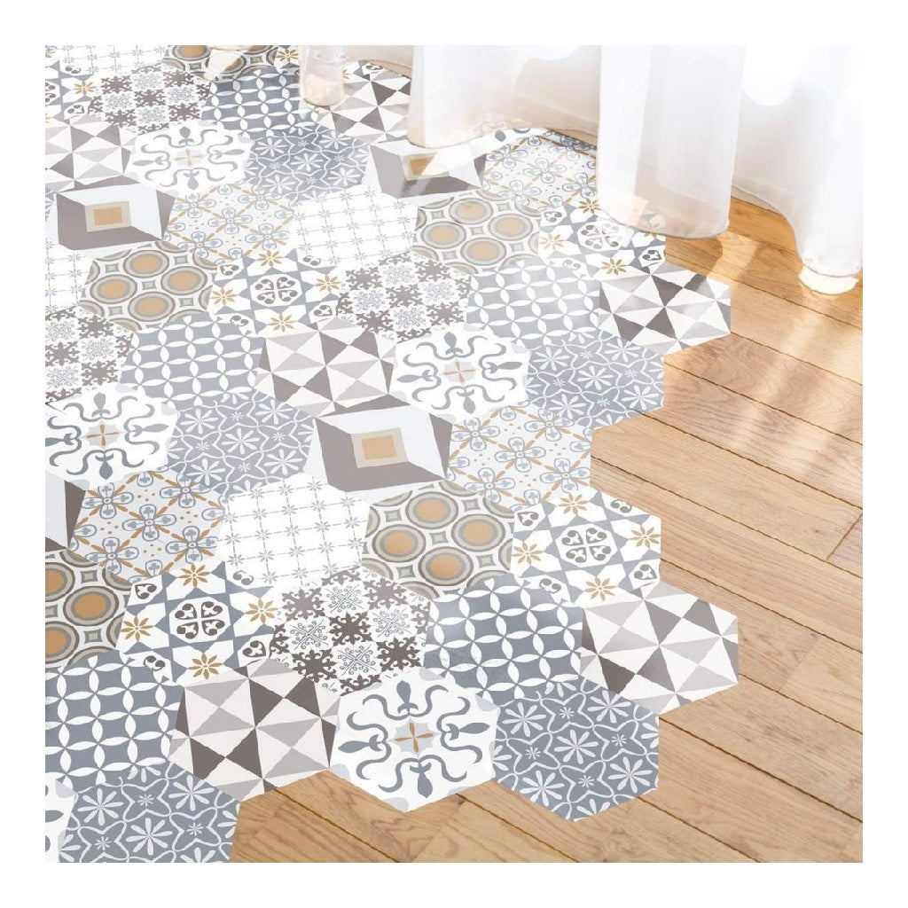 Ambiance Carreaux Sticker de Ciment pour Sol Azulejos avec Laminat Protection en Plastique AntiDerapant Stickers Adhesifs Carrelages Hexagones Resistant a l'eau Juliana 10 Pieces du 20x18cm