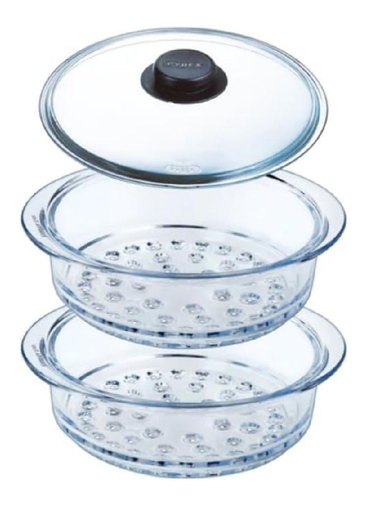 Pyrex Paniers vapeur 20cm ainsi que son Couvercle avec bouton Lot ou unite Verre Borosilicate Made in France Double 20 cm