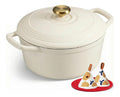 Ronde Overmont Cocotte en Fonte emaillee 26 cm 52 LBlanc Creme Pour 4 a 6 personnes avec couvercle et protegepoignees en coton tous feux dont induction et four destine a pain et mijotes