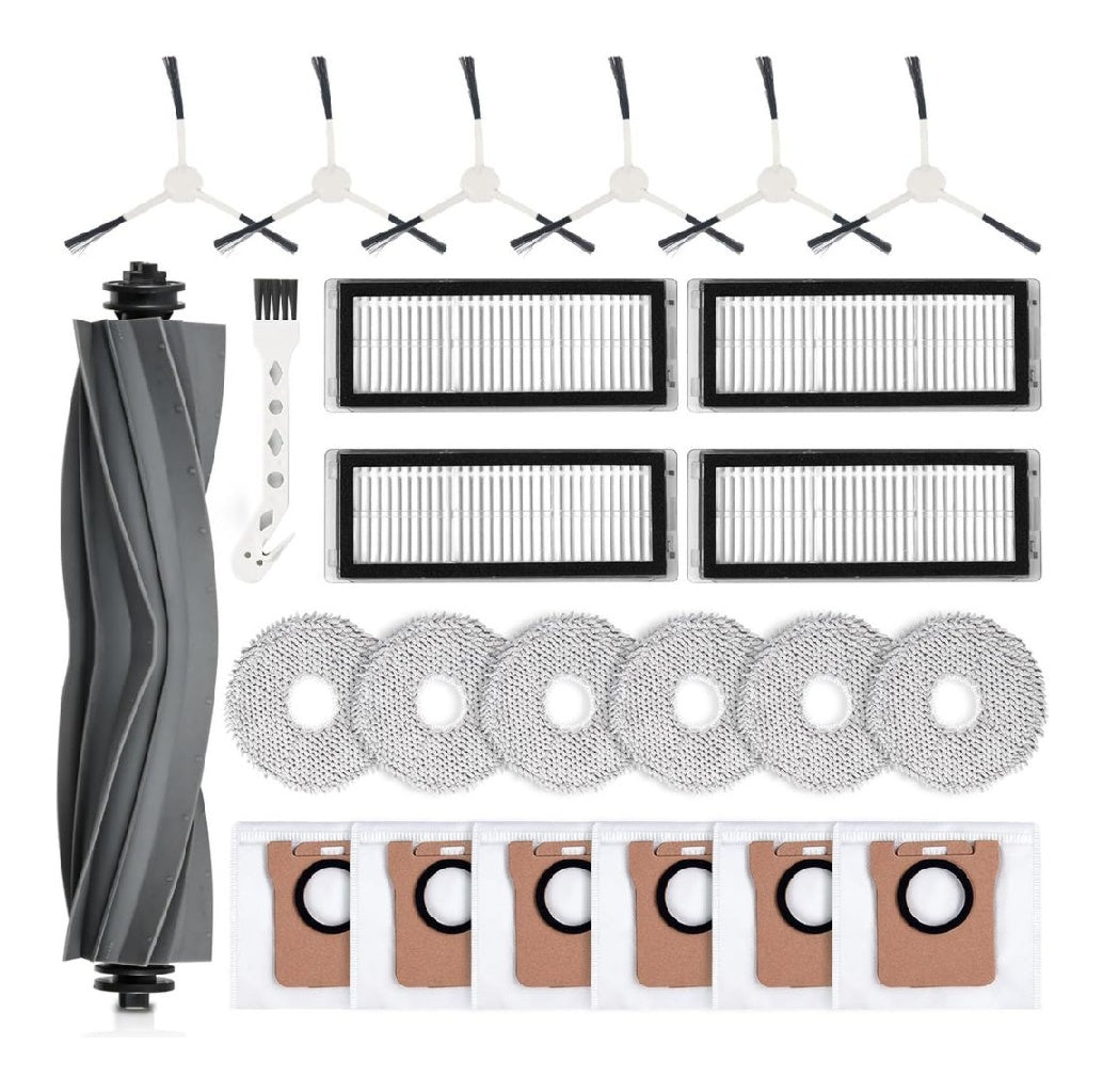 24 Pieces pour Dreame L20 Ultra / L20 Ultra Complete Robot Aspirateur 1 Brosse Principale 4 Filtres 6 Chiffons 6 Sacs a poussiere 6 Brosses laterales 1 Brosse du Nettoyage