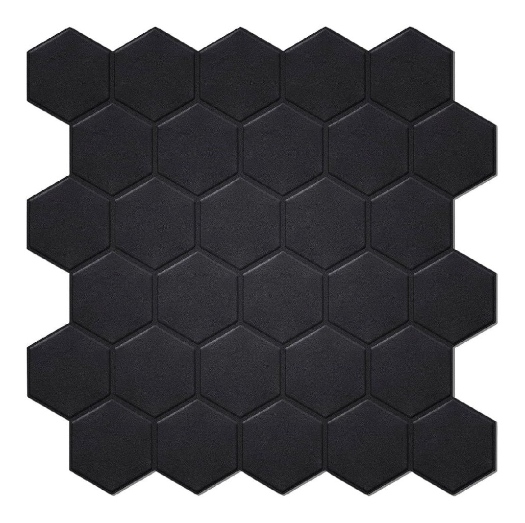 De 10 Lot Feuilles De Carreaux Muraux Autocollants De 16 Mm D'epaisseur Carreaux Hexagonaux Noirs Mats Pour Decoration De Cuisine Salle De Bain Maison