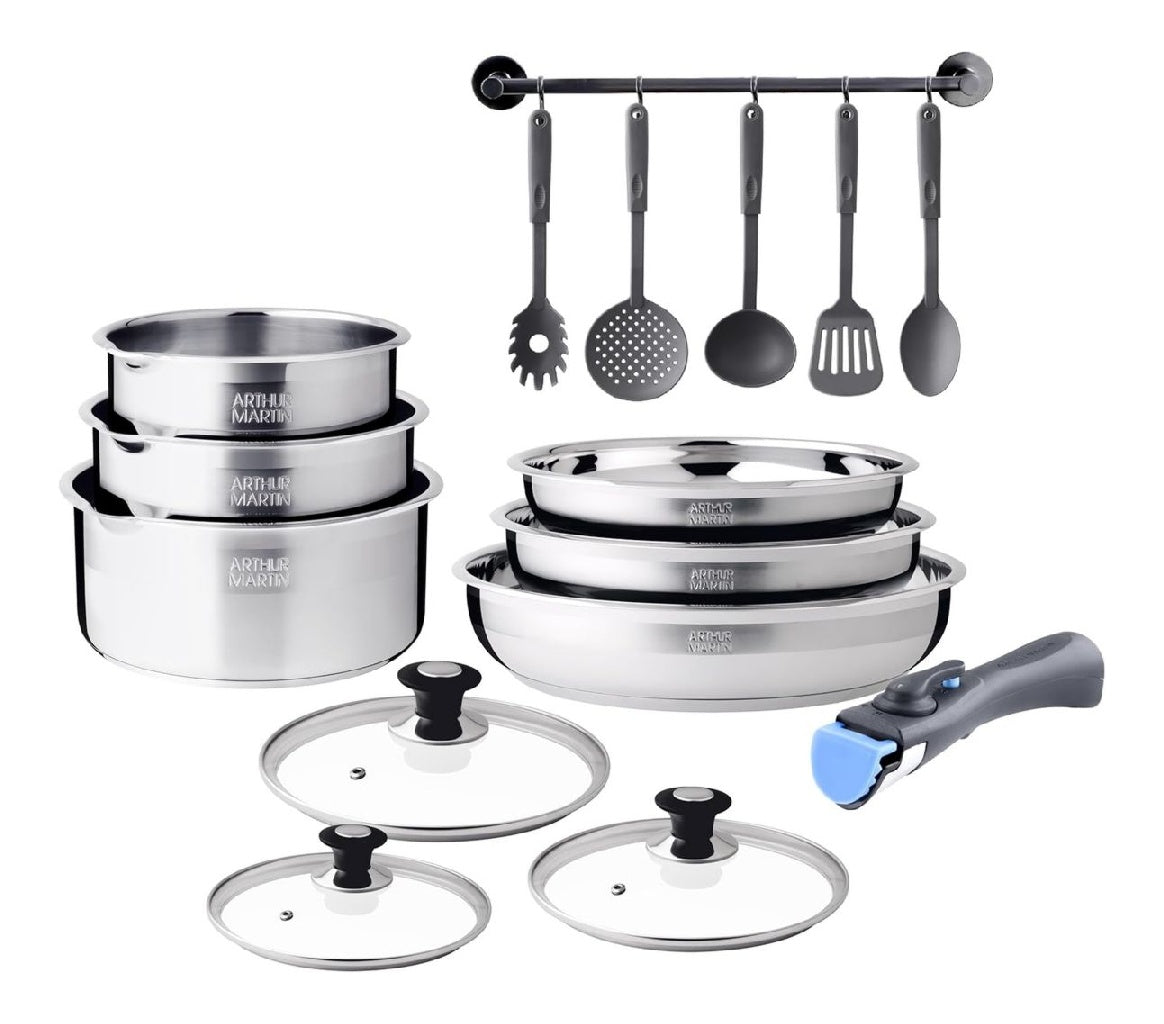 Martin Arthur 5535 batterie 15 pcs inox Acier Inoxydable 9 x 26 x 5 cm acier inoxydable interieur satine compatible tous feux dont induction lavevaisselle